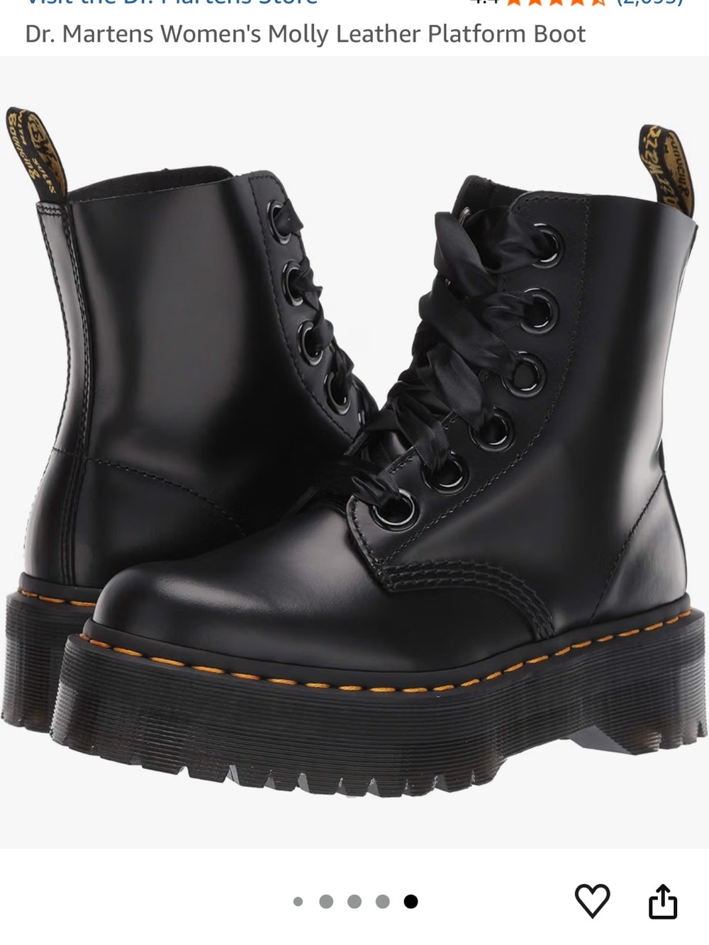 Dr. Martens Black Leather Lace-Up Platform Boots with Yellow Stitching
